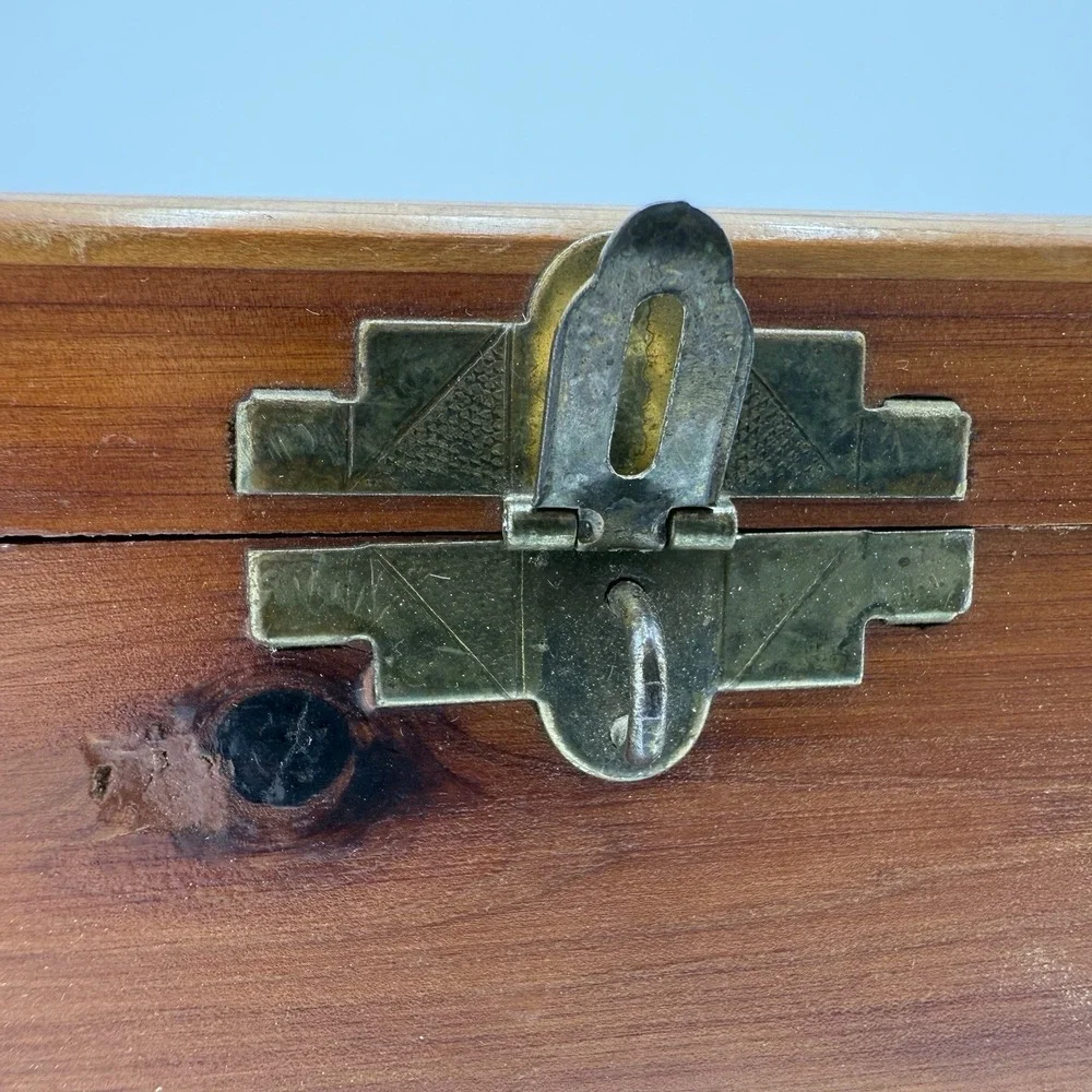 Vintage Cedar Jewelry Box, Sewing Box, Trinket Box or Stationary Box W/ Lock Key